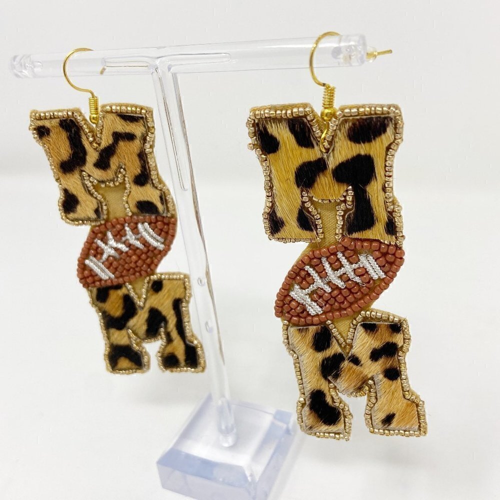 Football Mom Animal Print Beaded Earrings